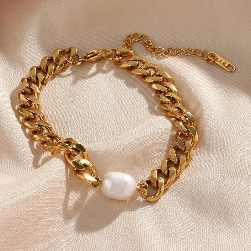 Chunky Cuban Pearl Bracelet