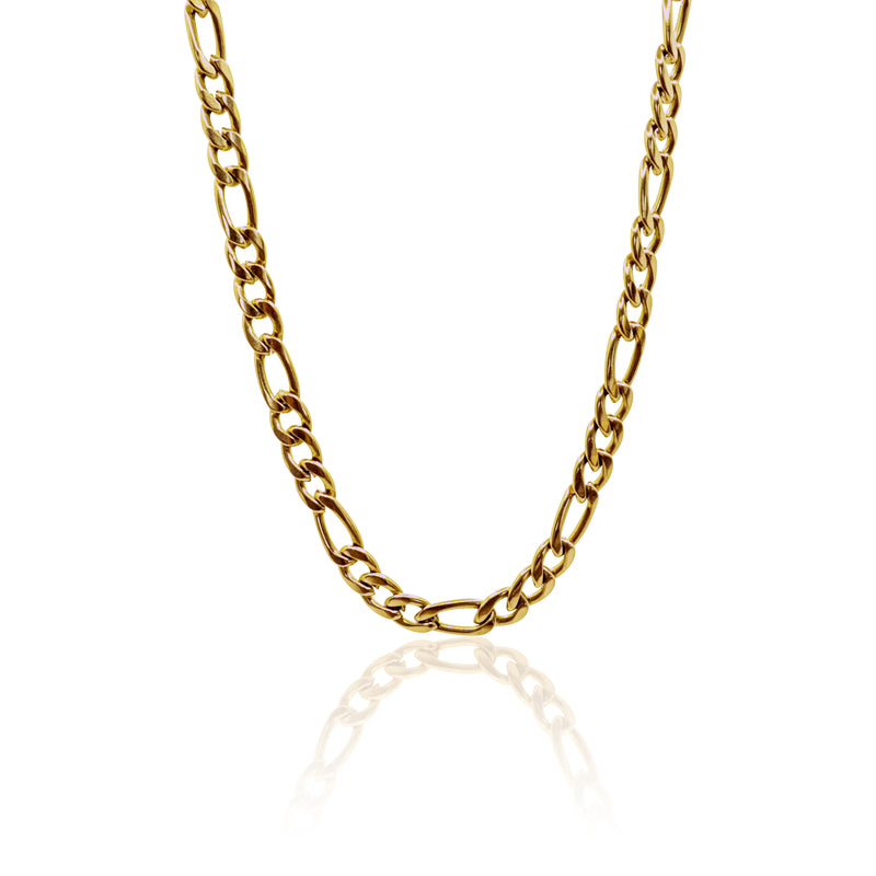 Unisex Figaro Link Chain Necklace (Gold)