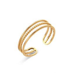 "Close-up of a ring with a thin triple band design, showcasing three delicate bands for a sleek and elegant look."