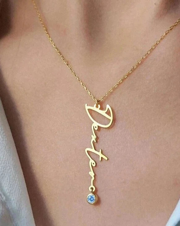 Vertical Name & Birthstone Pendant - LOVE LINK LDN