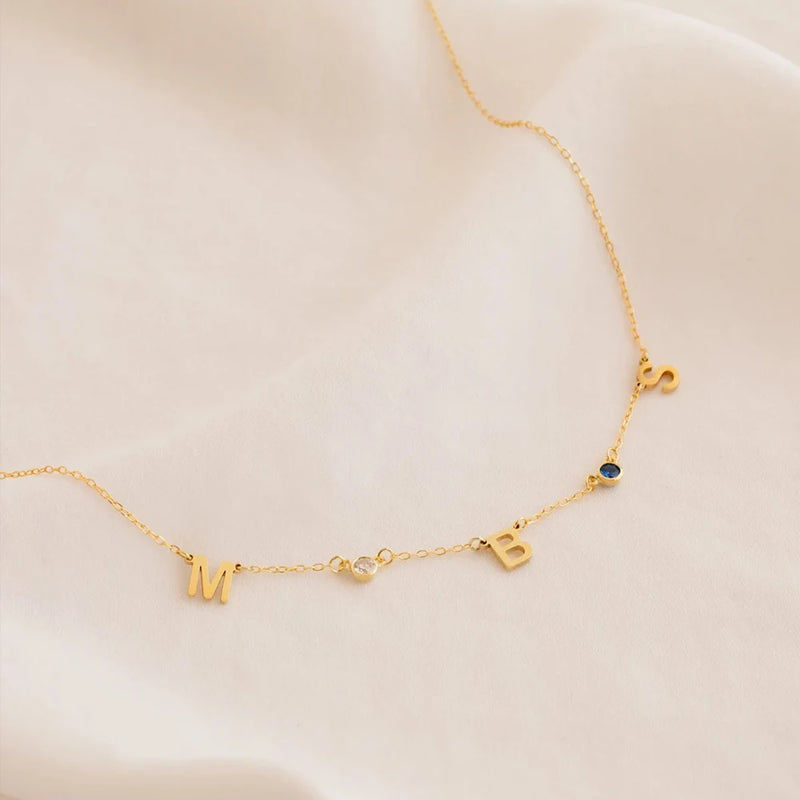 Minimal Name Birthstone Necklace | 1 to 7 Letters