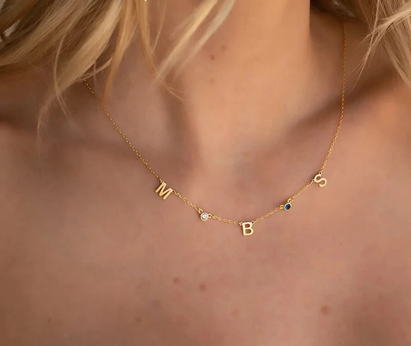 Minimal Name Birthstone Necklace | 1 to 7 Letters