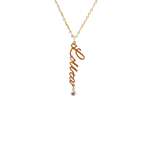 Vertical Name & Birthstone Pendant