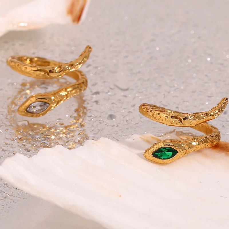 Adjustable Snake Ring (White/Green)